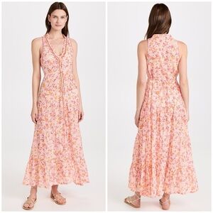 Poupette St Barth Nana Dress button midi floral cotton orange large NWT